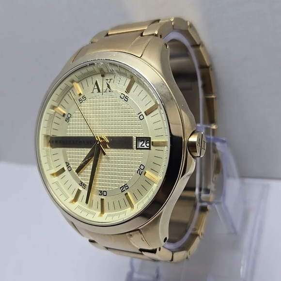 Mens Armani Exchange Hampton AX2132 Date Champagne Gold Plated Watch New Battery - Picture 2 of 11